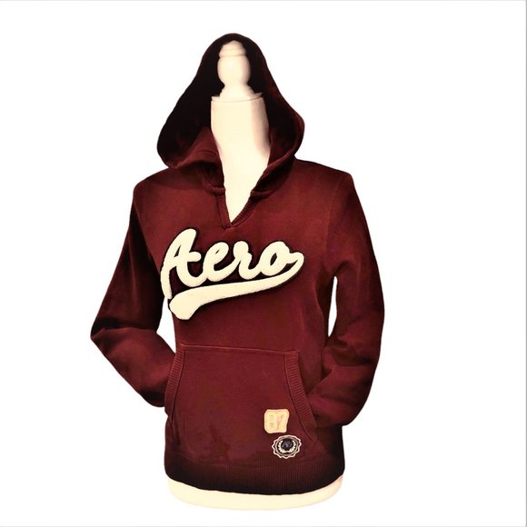 AEROPOSTALE Burgundy Maroon Hoodie Rare 3D Pile Textured Logo New without Tag M - Picture 2 of 5